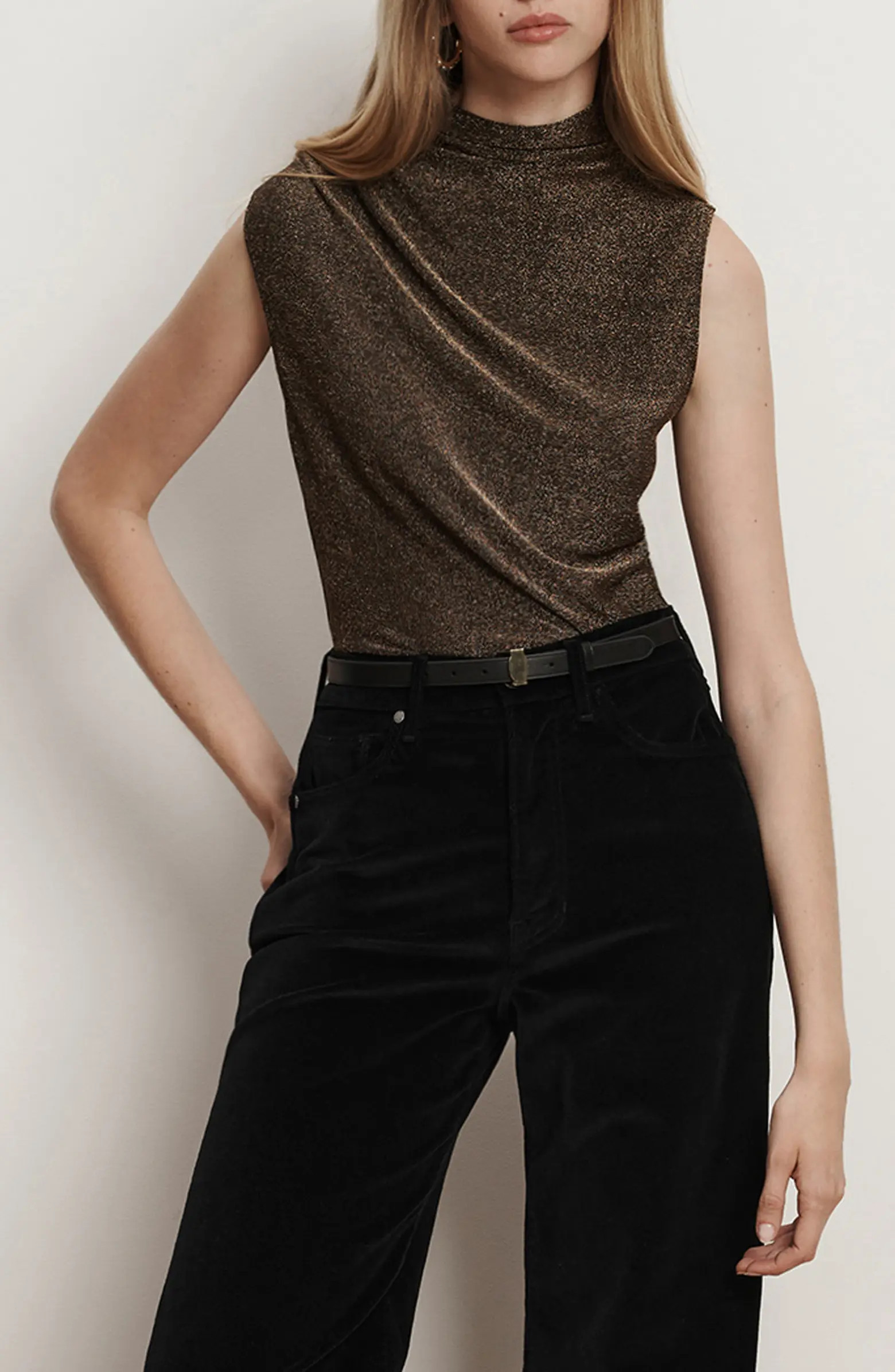 Veronica Beard Mylie Metallic Shimmer Funnel Neck Tank | Nordstrom | Nordstrom