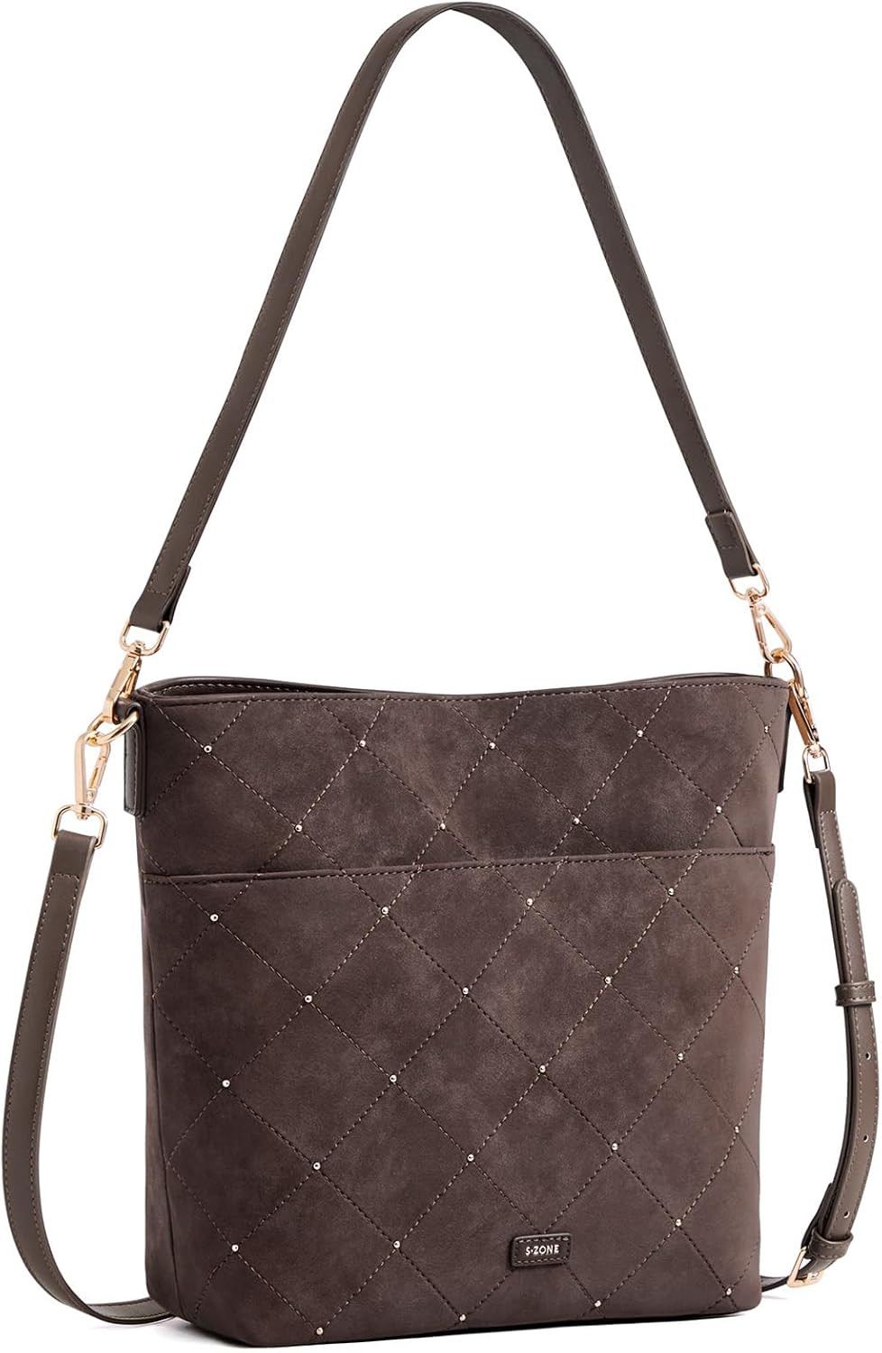 S-ZONE Faux Suede Purses for Women, Bucket Handbag Crossbody Bag 2 Straps | Amazon (US)