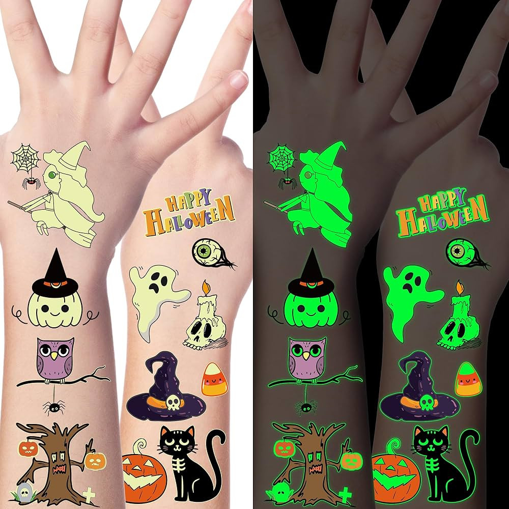 145 Styles Halloween Tattoos for Kids, 12PCS Halloween Luminous Tattoos, Glow in Dark Ghosts Pump... | Amazon (US)