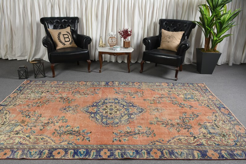 Turkish Rug, Vintage Rug, Large Rug, Faded Oushak Rug, Rugs for Living Room, 6.1x10 Ft Orange Rug... | Etsy (US)