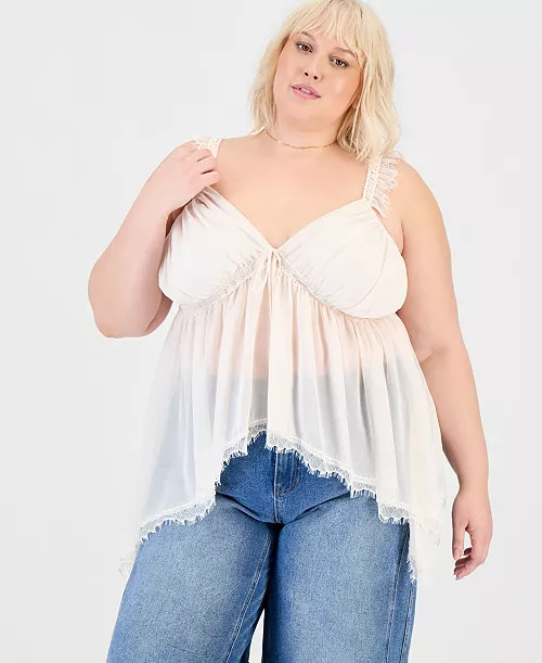 And Now This Trendy Plus Size Lace-Trim High-Low Top, Macy's Exclusive - Macy's | Macy's