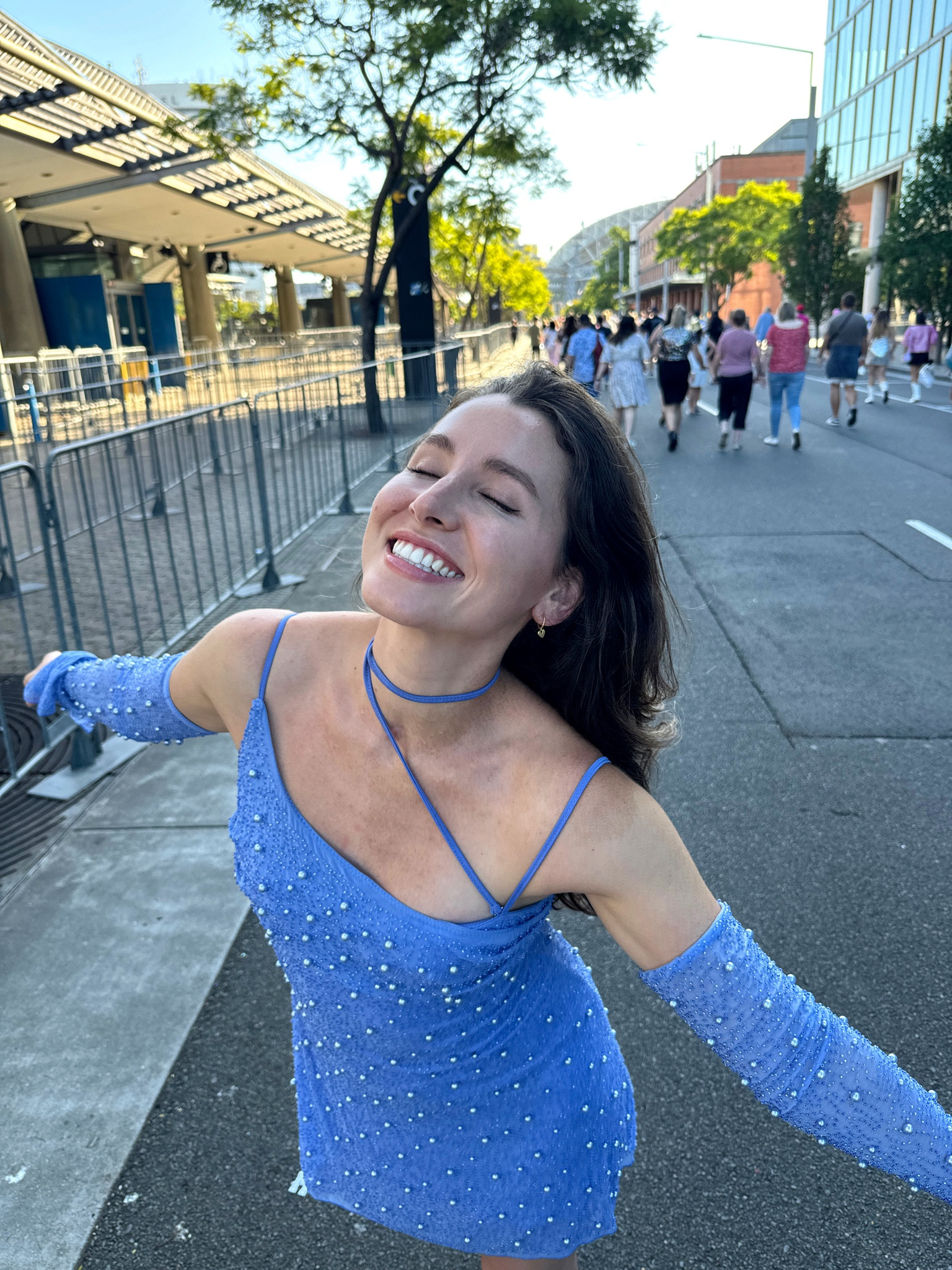 Eras tour outfit 🩵 #bejeweled #erastouroutfit #erastour #taylorswiftoutfit #eras #concertoutfit #concertoutfitinspo #sparklyoutfit #embellisheddress #sparkledress #sleevedress #bejeweleddress 