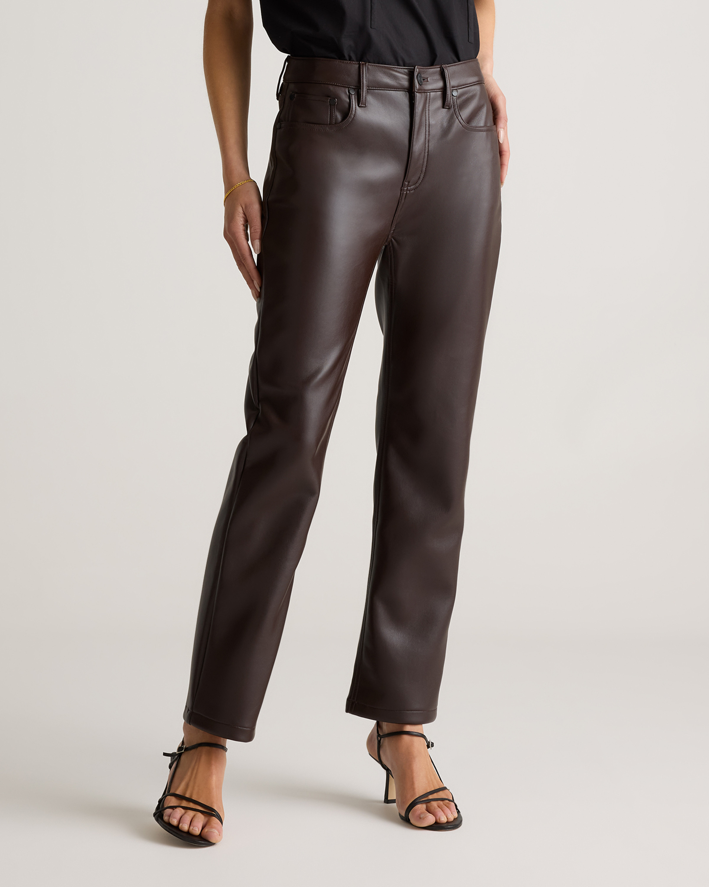 Quince | Women's Vegan Leather Straight Leg Pants in Espresso, Size 16, Recycled Polyester | Quince