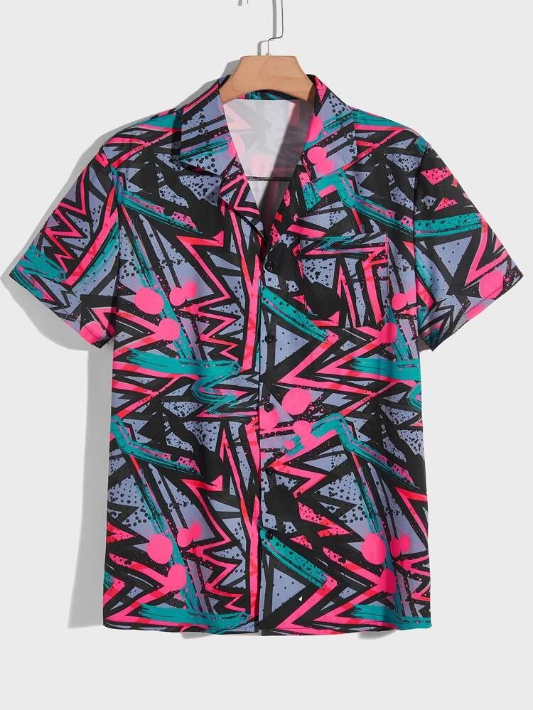 ROMWE Guys All Over Print Button Front Shirt | SHEIN
