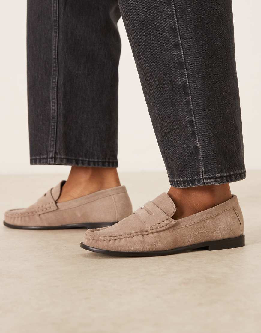 ASOS DESIGN Mayfair premium ruched loafers in sand suede-Neutral | ASOS (Global)
