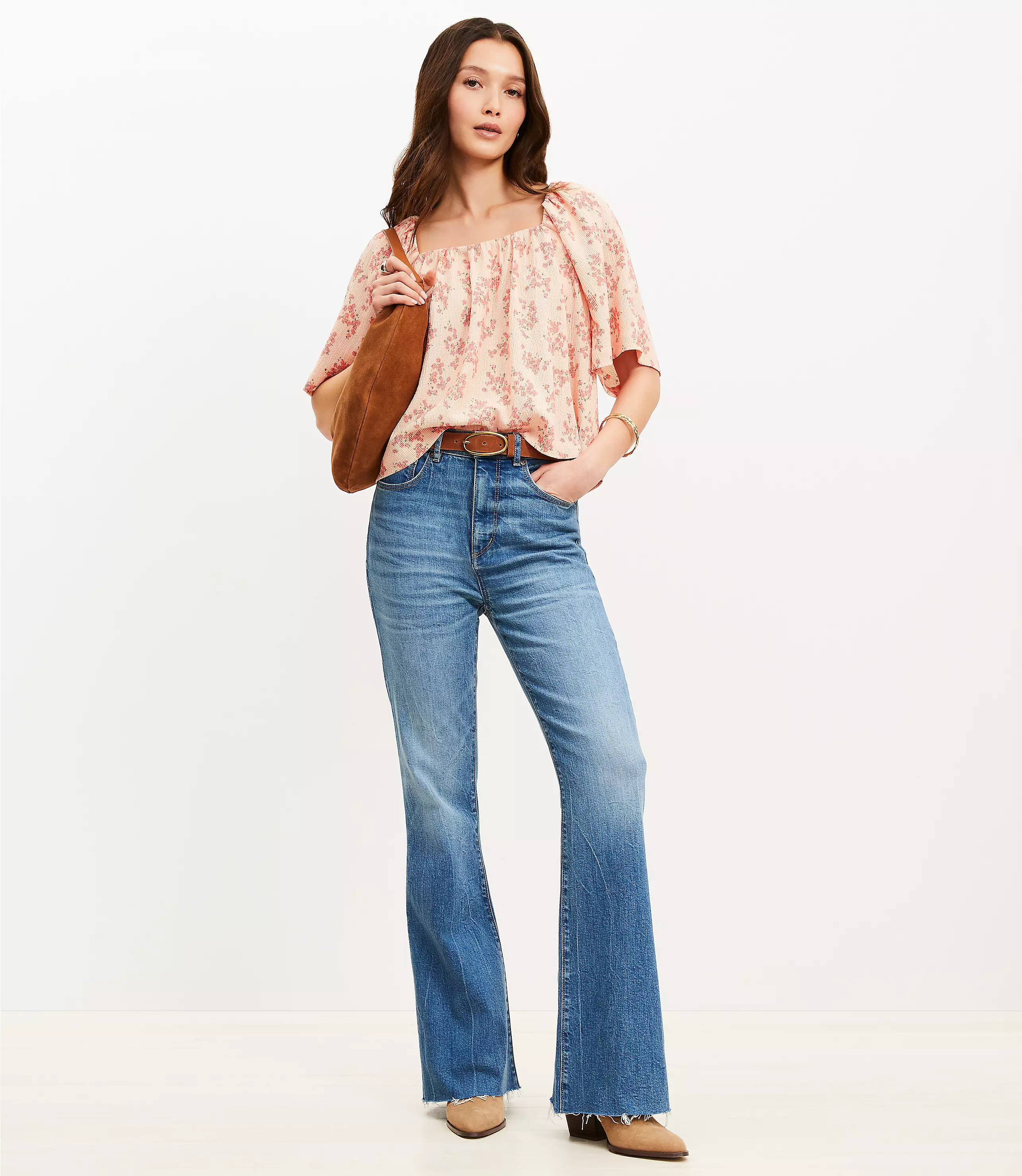 Floral Flutter Square Neck Top | LOFT