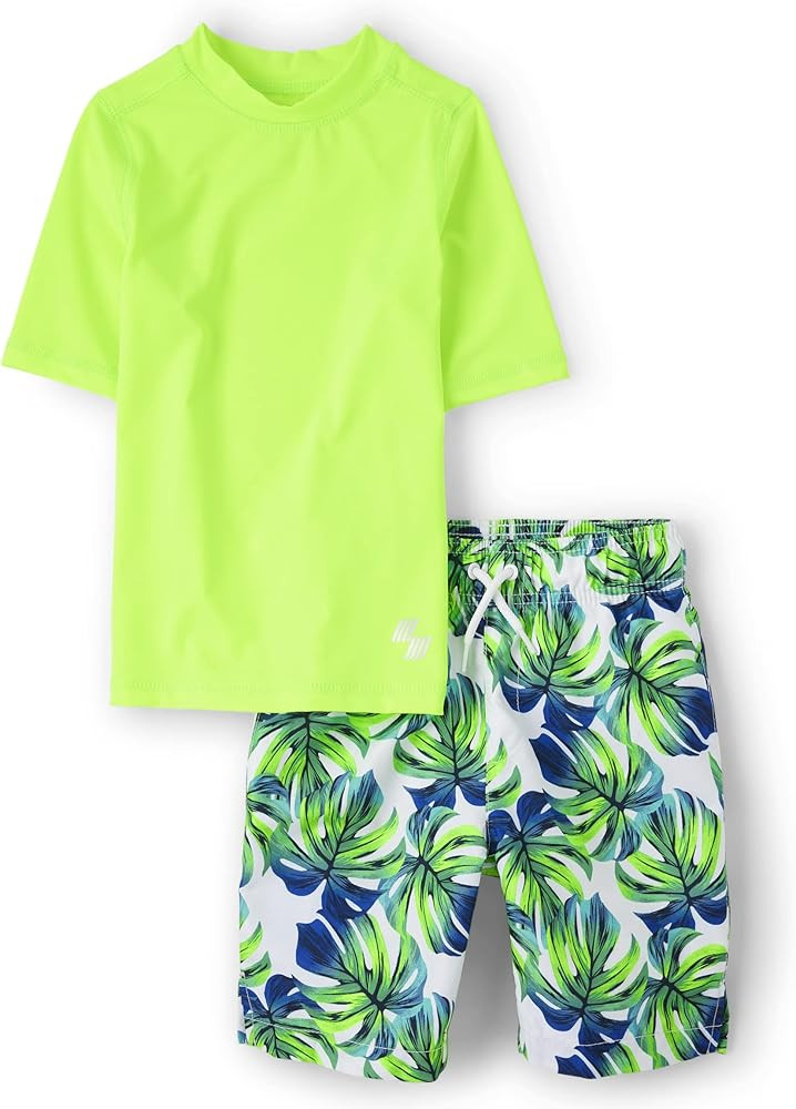 The Children's Place Boys' Short Sleeve Rashguard and Swim Trunk, 2-piece Set | Amazon (US)