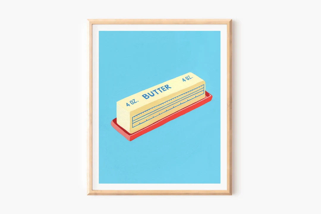 Butter Art Print, Cute Food Illustration, Funny Food Print, Retro Pop Art, Abstract Kitchen Art, ... | Etsy (US)