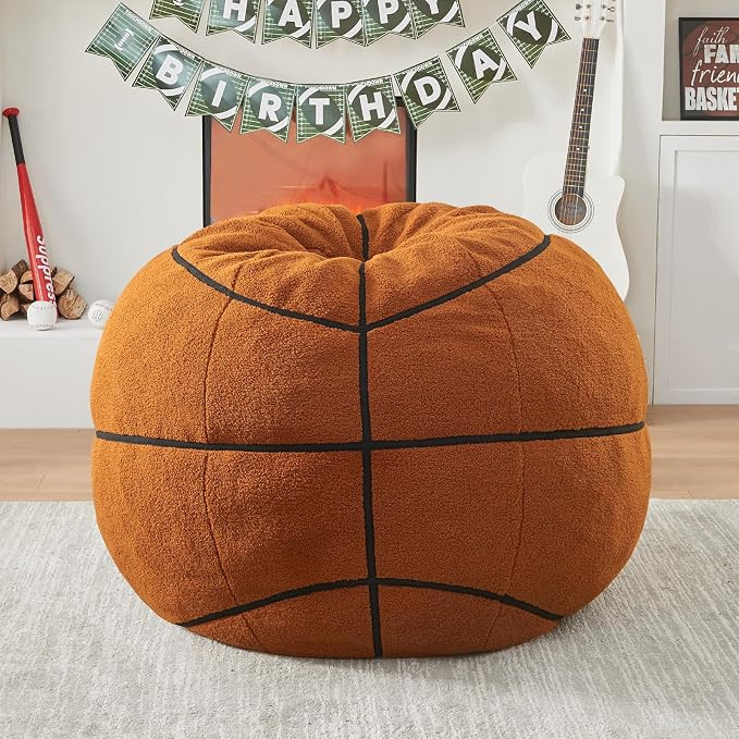Sports Basketball Bean Bag Chair, Cute Floor Sofa with Foam Filler | Amazon (US)