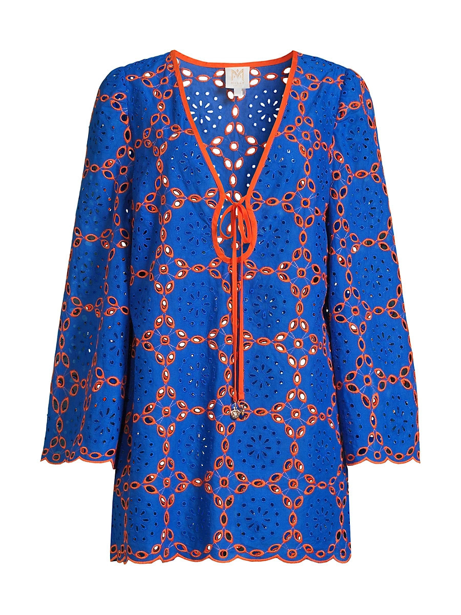 Women's Viara Cotton Eyelet Minidress - Cobalt Coral - Size XS | Saks Fifth Avenue