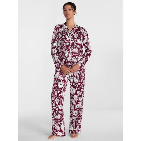 Joyspun Women’s Stretch Satin Sleep Top and Pants, 2-Piece Set, Sizes XS to 3X | Walmart (US)