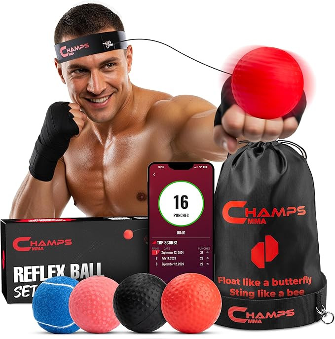 Champs MMA Boxing Reflex Ball Set with Punch Counter App | 4 Balls with Varying Weights, Headband... | Amazon (US)