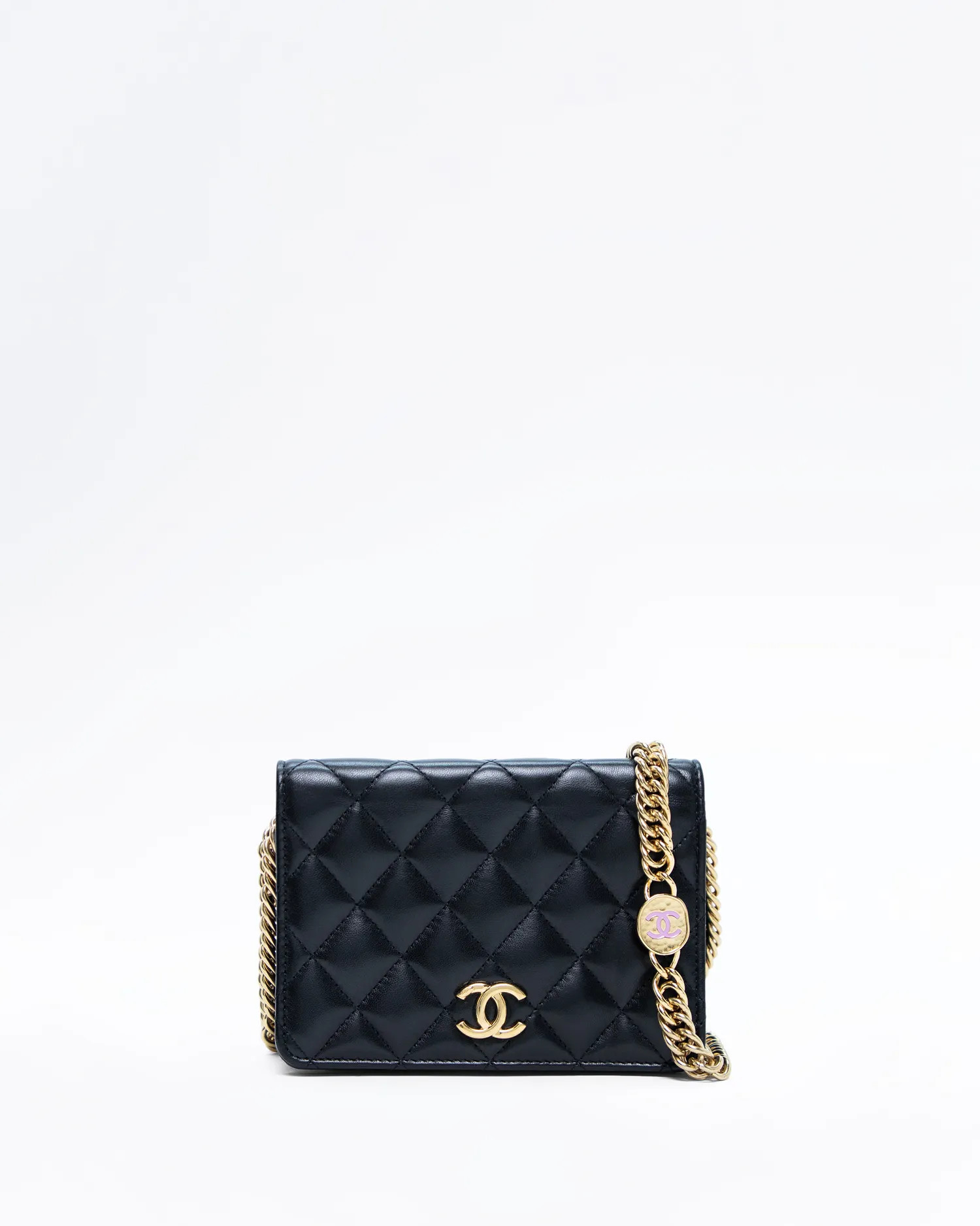 Lambskin Enamel Logo Clutch with Chain | Vivrelle