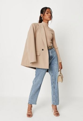 Recycled Stone Skinny Rib High Neck Knit Bodysuit | Missguided (US & CA)