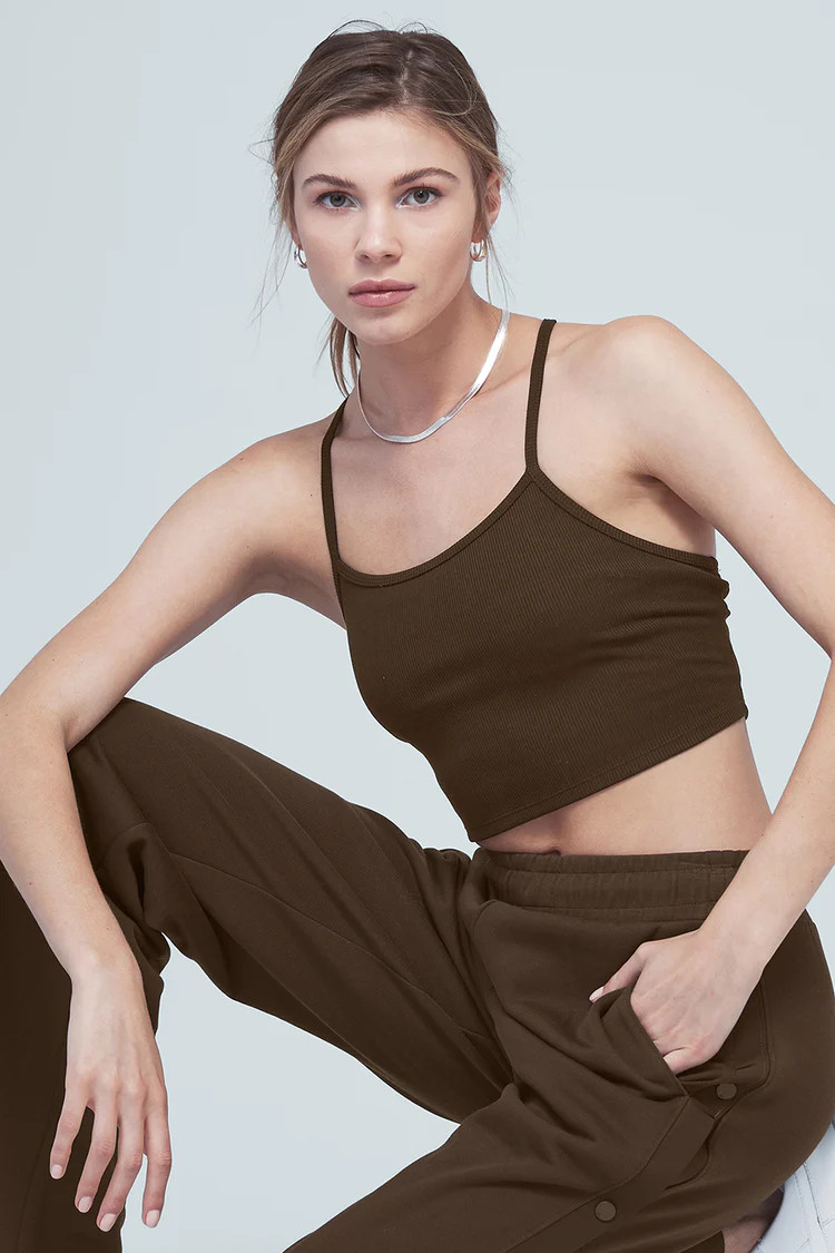 Alosoft Ribbed Crop Calm Tank - Espresso | Alo Yoga