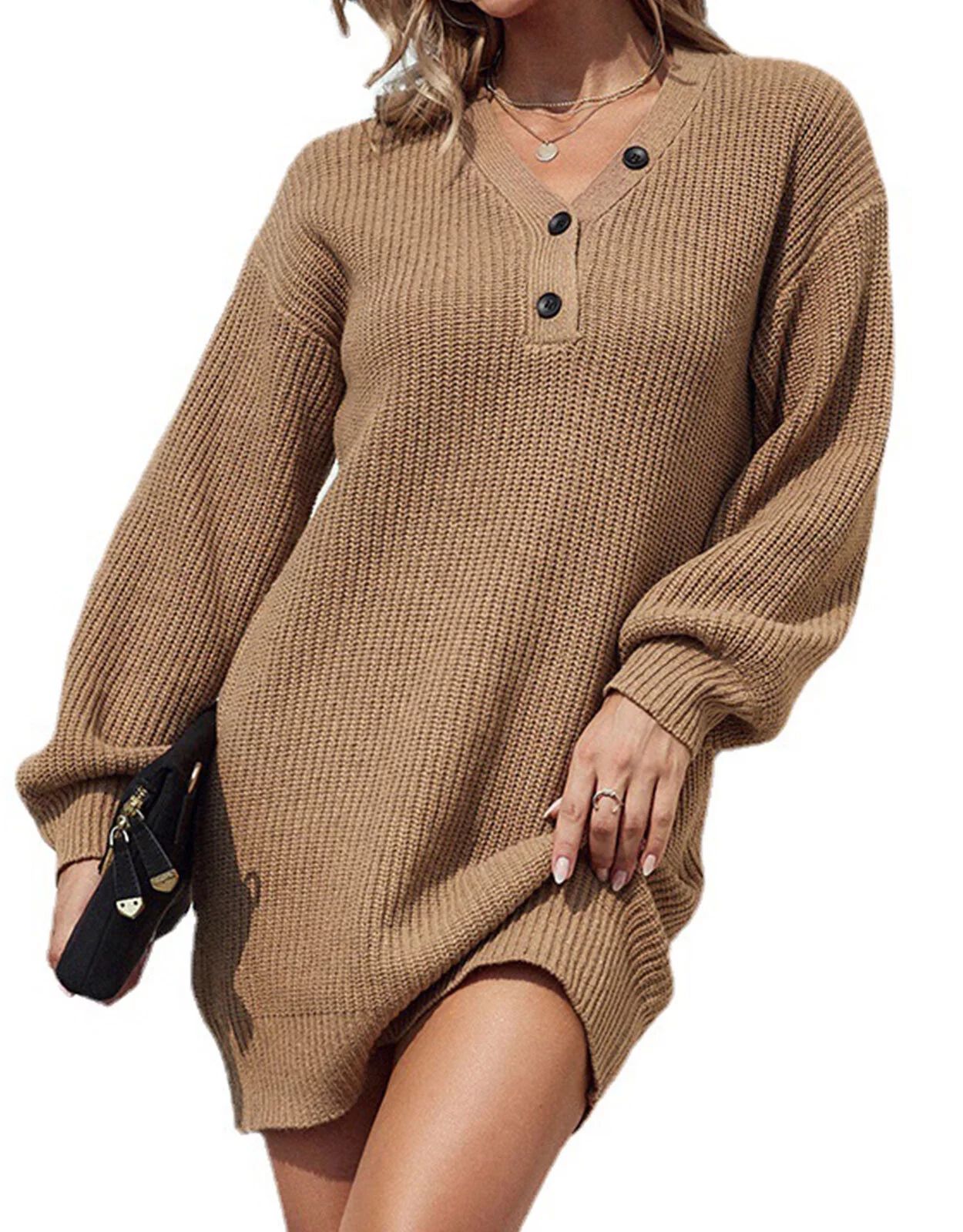 Sweater for Women Lantern Sleeve Sweater Dress Solid Color Casual Pullover Knitted Sweaters Alsol... | Walmart (US)
