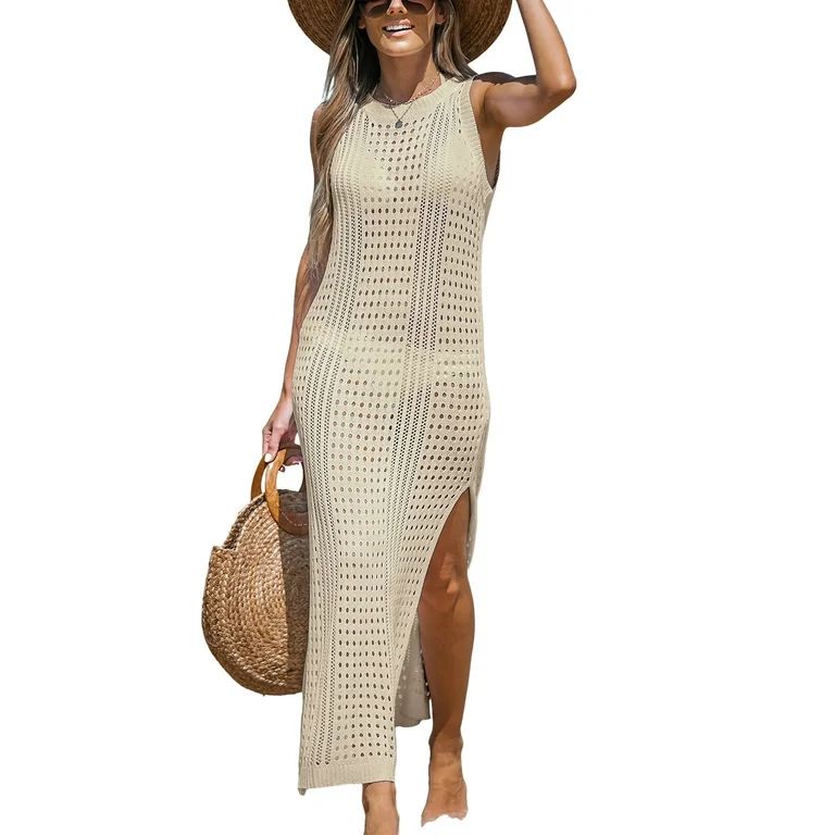 Cupshe Women's Swimsuit Cover up Sleeveless Perforated Crochet Beach Dress Maxi Coverup - Walmart... | Walmart (US)