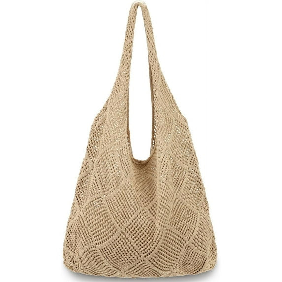 Gocvo Crochet Bag for Women, Crochet Tote Summer Bag Mesh Large Shoulder Bag (Khaki 14 x 10 x 26.... | Walmart (US)