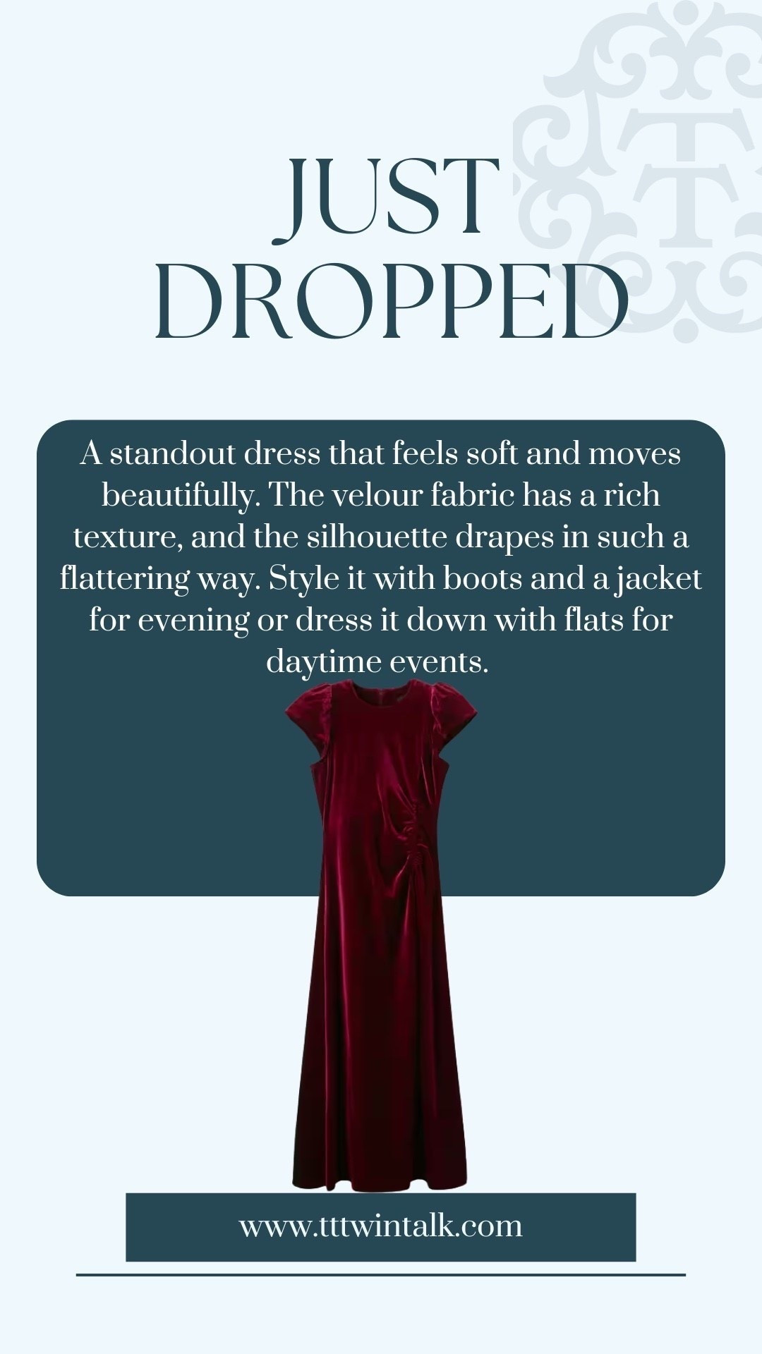 A standout dress that feels soft and moves beautifully. The velour fabric has a rich texture, and the silhouette drapes in such a flattering way. Style it with boots and a jacket for evening or dress it down with flats for daytime events. 

#LTKMidsize #LTKSeasonal #LTKOver40