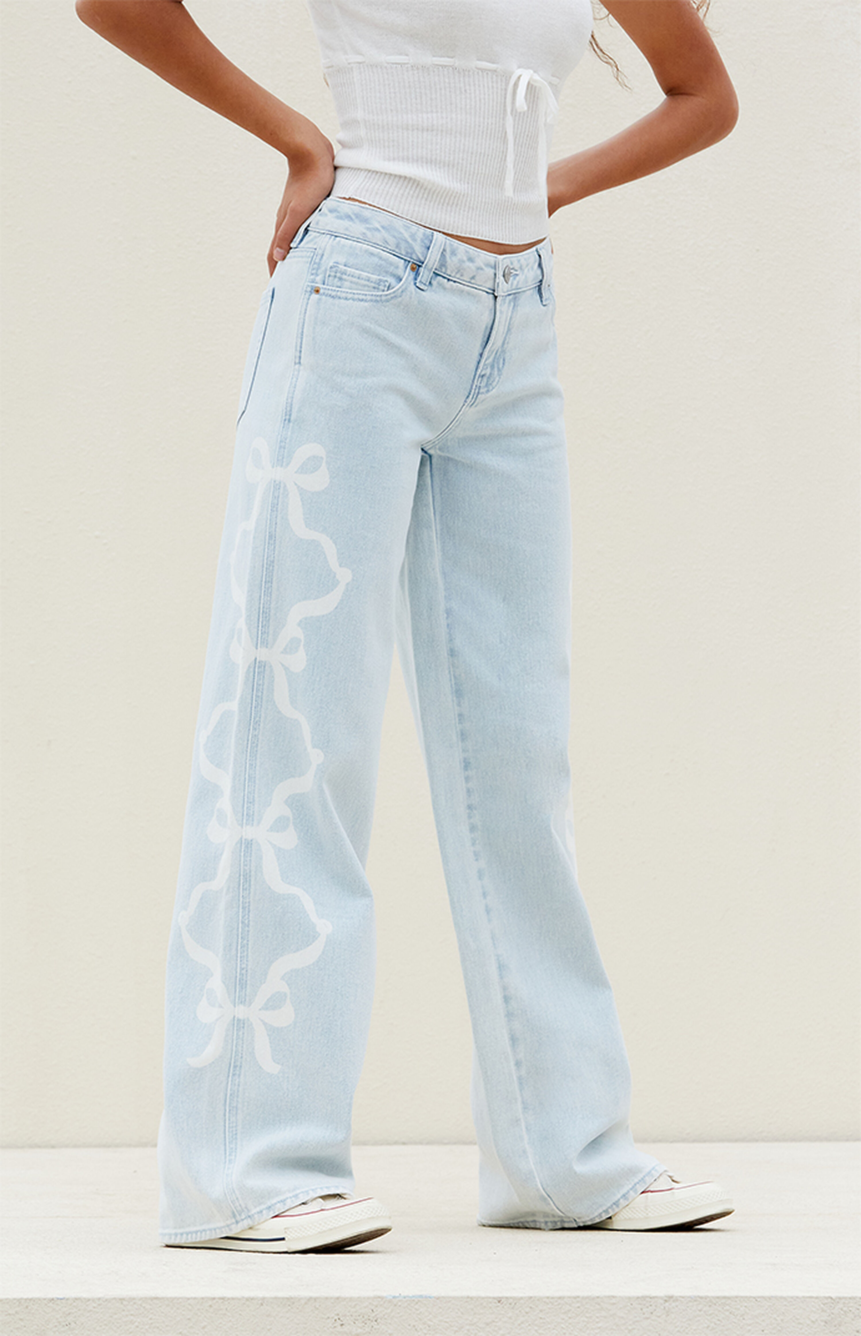 PacSun Light Indigo Bow Low Rise Baggy Jeans | PacSun