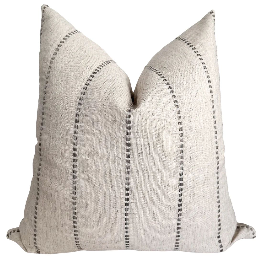 Embroidered Stripe | Gray Pillow Cover | Hackner Home (US)