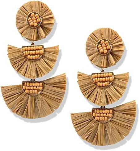 Statement Earrings Beaded Raffia Palm Bohemian Drop Dangle Earrings for women | Amazon (US)