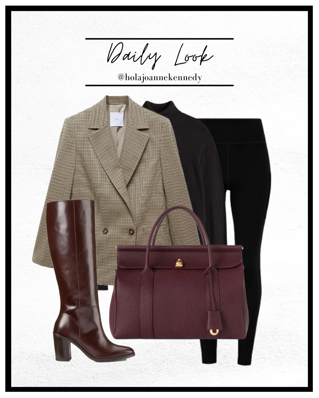 autumn outfit inspo, brown houndstooth blazer, plaid jacket outfit, tonal dressing, burgundy leather boots, chic autumn style, black roll neck outfit, timeless autumn look, UK fashion influencer, luxury autumn wardrobe, fall fashion edit, capsule wardrobe outfit, loom bag, burgundy bag, loro piana bag 

#LTKautumn #LTKstyletip #LTKuk