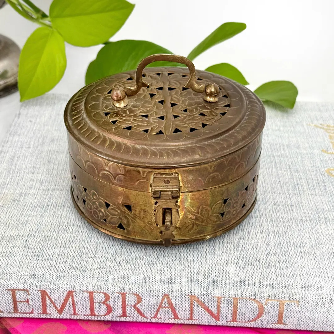 Vintage Round Brass Cricket Box with Handle: Made in India | Etsy (US)