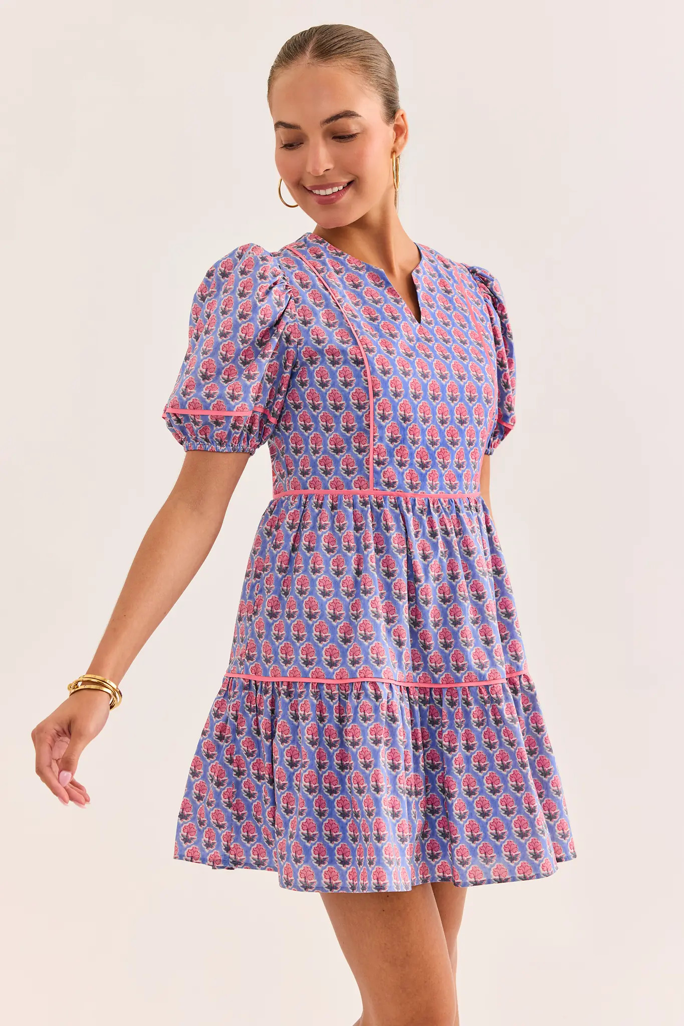 Landry Blue Floral Print Short Dress | Avara
