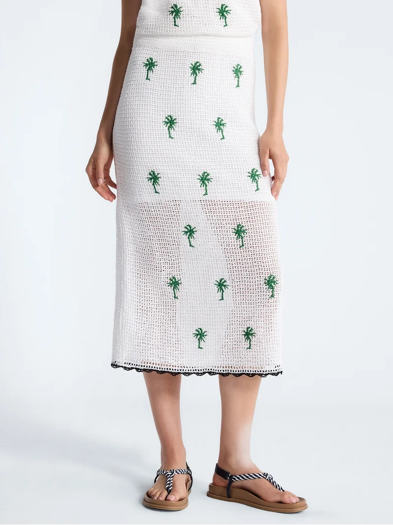 Free Assembly Women's Embroidered Knit Cotton Pencil Midi Skirt, Sizes XS-XXL | Walmart (US)