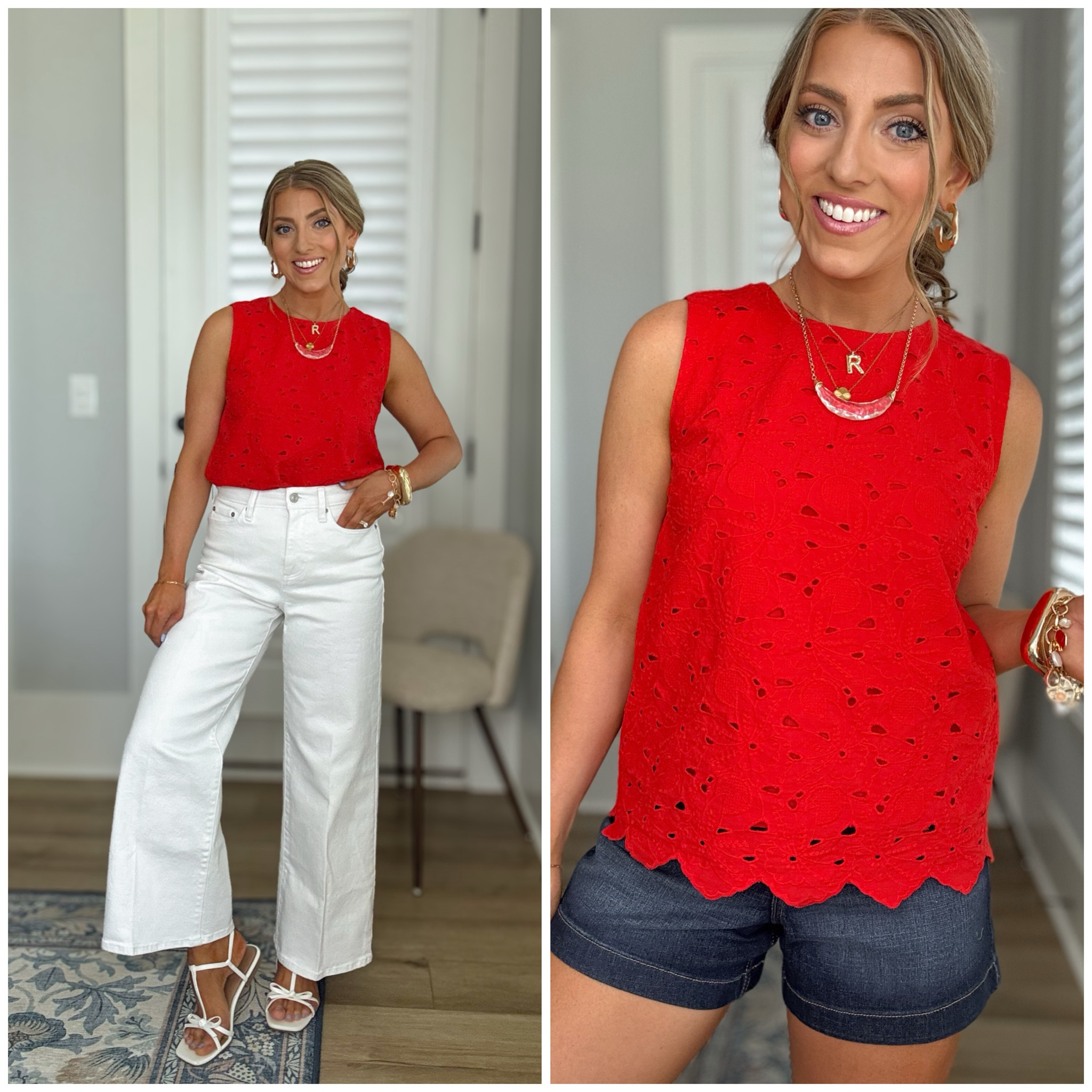 One top, two ways ❤️ this under $20 Walmart eyelet tank is such a standout piece and looks SO high end. Styled it with white denim for a dressier look and denim shorts for everyday casual 🙌🏼
These versatile pieces are my favorite kind of finds

#walmartfashion #walmartfinds #eyelettop #summerstyle #outfitideas #affordablefashion #casualoutfits #denimstyle #momstyle #everydaylooks #styleonabudget #walmartnewarrivals

#LTKootd #LTKPetite