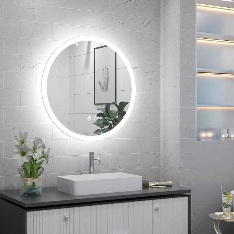 Roslindale Frameless Lighted Wall Mirror with 3 Color Brightness Adjustable & Anti-Fog | Wayfair North America