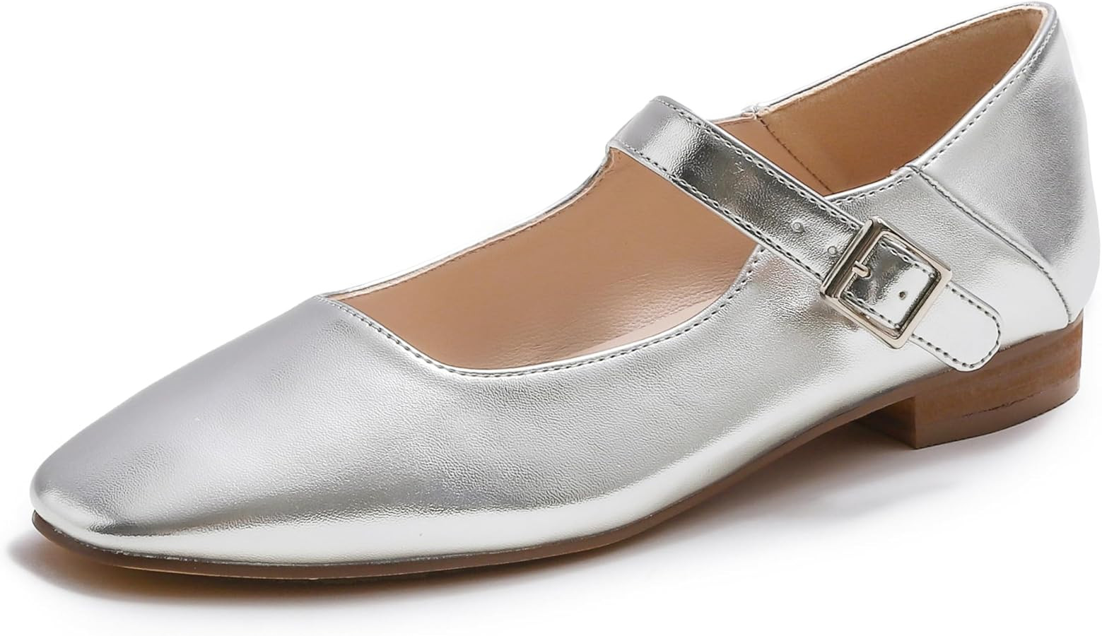 FEVERSOLE Women's Mary Jane Fashion Square Toe Easy Buckle Low Heel Slip On Flats | Amazon (US)