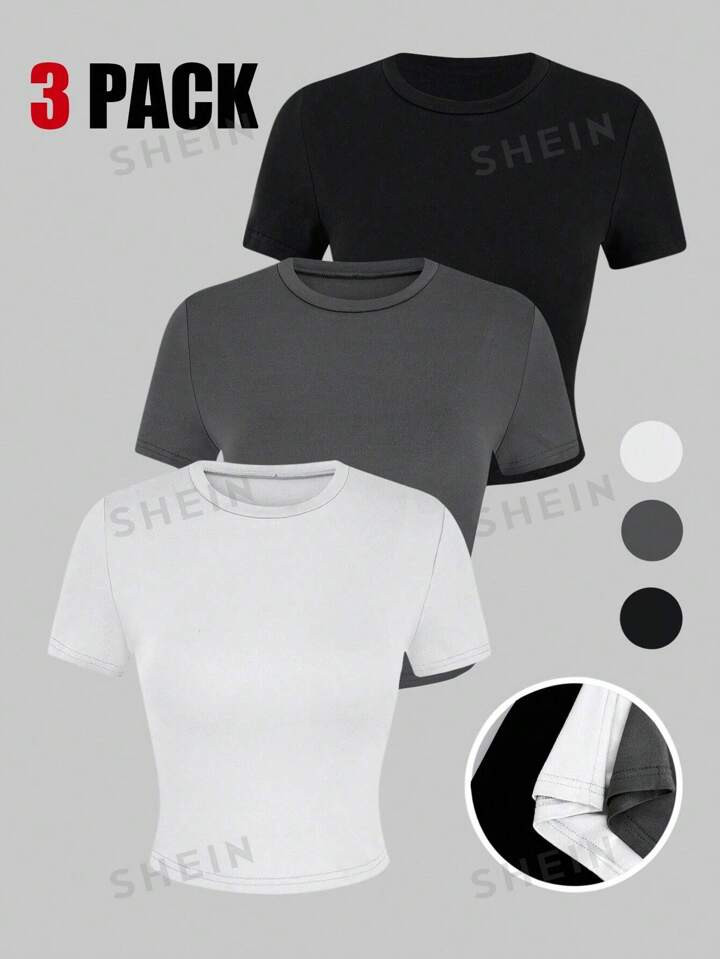 SHEIN EZwear Women's 3pcs Basic Slim Fit T-Shirt | SHEIN