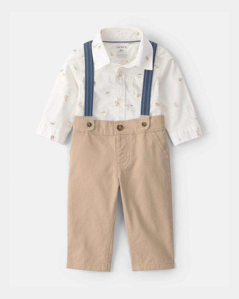 Carter's baby boy 2-piece easter bunny bodysuit & suspender pant set NB Cream/Khaki | Carter's Inc