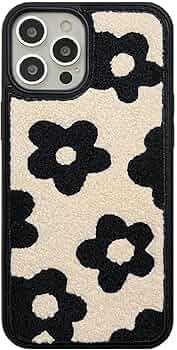 Retro Black Flowers Phone Case for iPhone 15 Pro Max,Cute Floral Warm Fur Winter Girly Soft Furry... | Amazon (US)