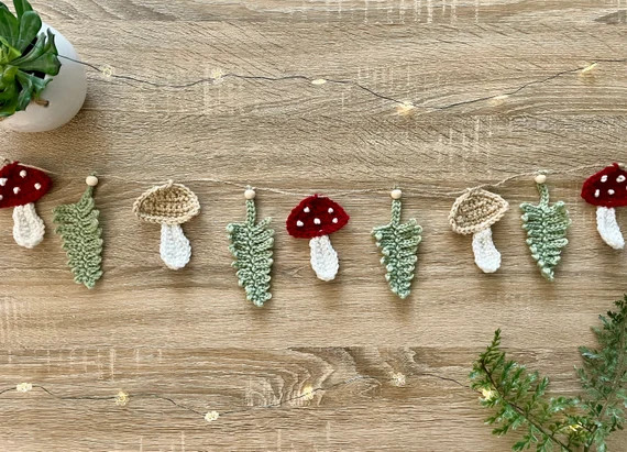 Crochet Mushroom Garland | Wall Hanging | Home Decor | Etsy (US)