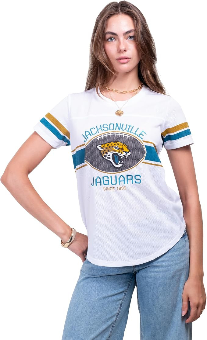 Ultra Game Women's NFL Official Soft Mesh Varsity Stripe T-Shirt | Amazon (US)