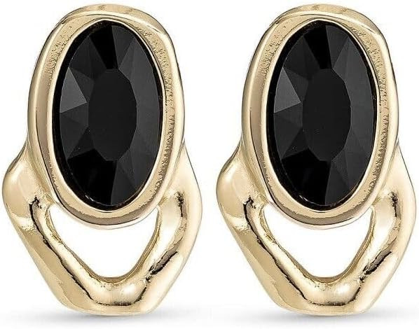 UNOde50 THE QUEEN Earrings, Screw-Back Studs, Oval Bezel Setting, Black Crystal, Gold-Plated Meta... | Amazon (US)