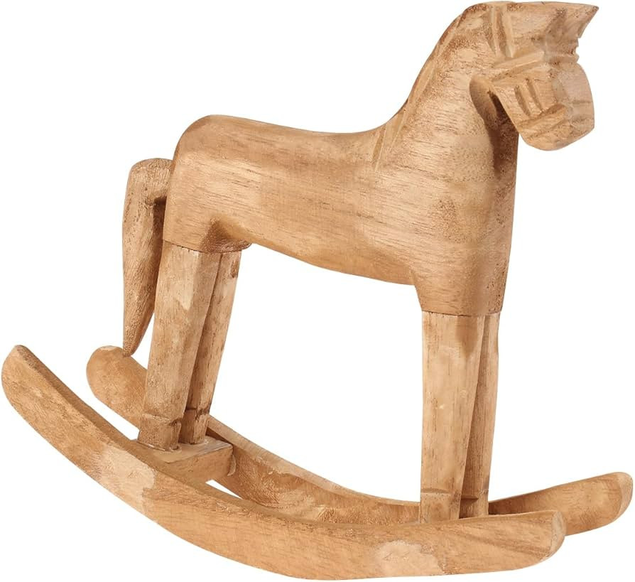 DECHOUS Wooden Rocking Horse Decoration, Vintage Carved Wooden Horse Figurine, 7 Inch Rocking Cra... | Amazon (US)