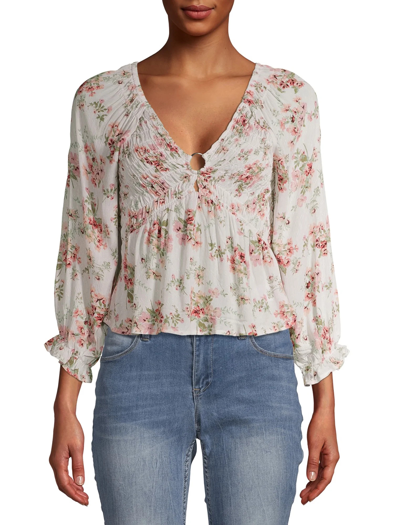 Almost Famous Juniors' Smocked Ring Peasant Top | Walmart (US)