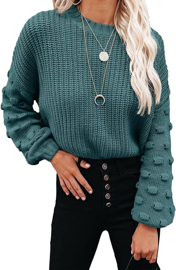 Sidefeel Womens Swiss Dot Long Sleeve Crewneck Pullover Sweater | Amazon (US)