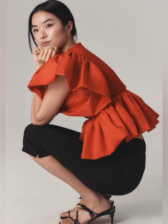 Anthropology Sunday In Brooklyn Ruffled Peplum Top in red size M | Poshmark