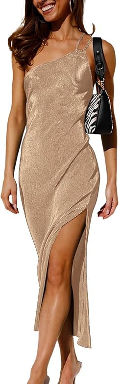 MURMUREY Womens 2023 Summer One Shoulder Spaghetti Strap Velvet Maxi Dress Sleeveless Backless Bo... | Amazon (US)