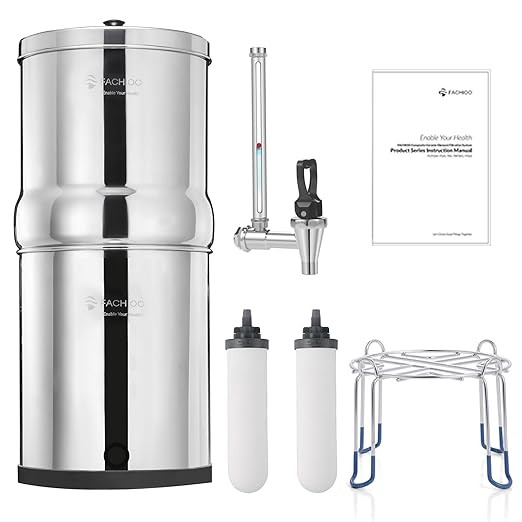 Gravity-fed Water Filter System, 2.25 Gallon Stainless Steel Countertop System with 2 Ceramics Fi... | Amazon (US)