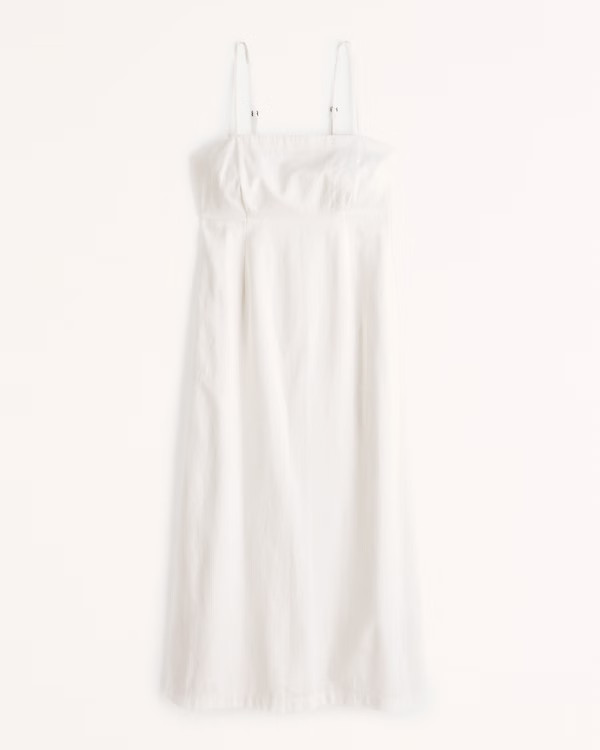 Women's Linen-Blend Midi Dress | Women's Dresses & Jumpsuits | Abercrombie.com | Abercrombie & Fitch (US)