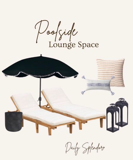 Patio lounge chairs
Chaise lounge chairs 
Pool furniture 
Patio furniture 
Outdoor umbrella 
Lanterns 

#LTKSeasonal #LTKstyletip #LTKhome