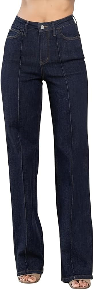 Judy Blue Women's High-Rise Front Seam & Dart Detail Wide-Leg Jeans 88664 (Dark Blue, 11) | Amazon (US)