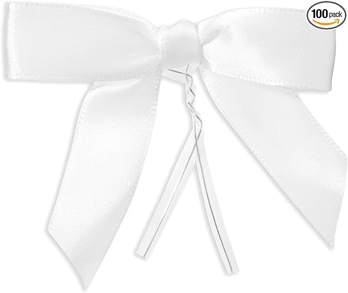 100-Pack Twist Tie Bows for Crafts, Pre-Tied Satin Ribbon for Gift Wrap Bags, Party Favors, Baked... | Amazon (US)