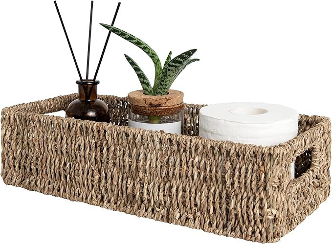 StorageWorks Seagrass Baskets with Built-in Handles, Bathroom Decor Box for Toilet Tank Top, 14 ... | Amazon (US)